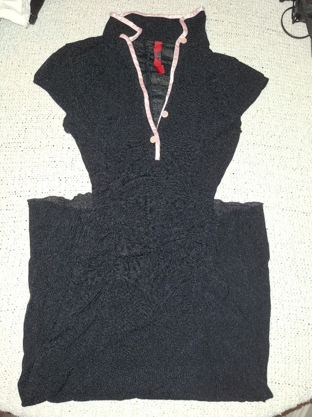 Black Short-Sleeve Dress with Pink Trim